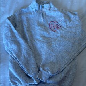 Gray Half-Zip Sweatshirt with Pink Embroidery for Healthcare Worker